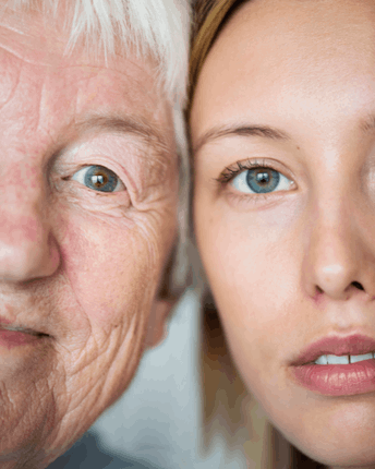 Picture of a grand mother and grand daughter with focus on their eyes